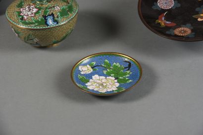 CHINE - circa 1900 
Ensemble en émaux cloisonnés...