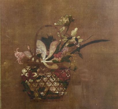 CHINE
Panier fleuri et perdrix 
Deux reproductions...