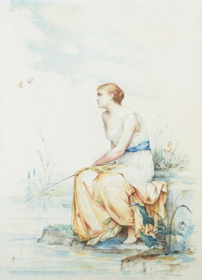 Fernand LEMATTE (1850-1929)
The fisherwoman
Watercolor,...