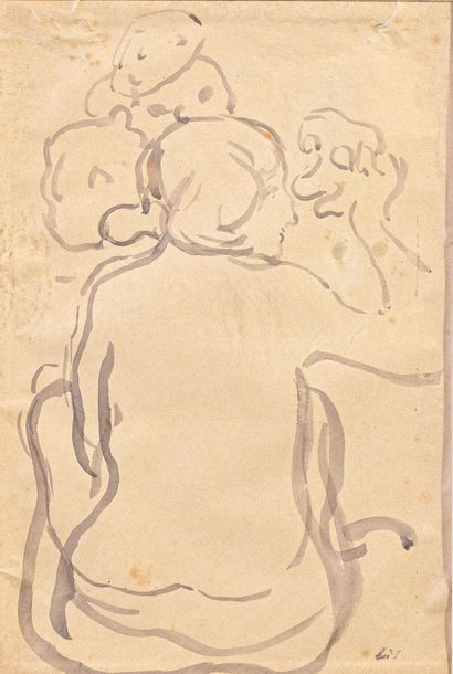 Louis VALTAT (1869-1952)
Nude with Mask 
Ink...