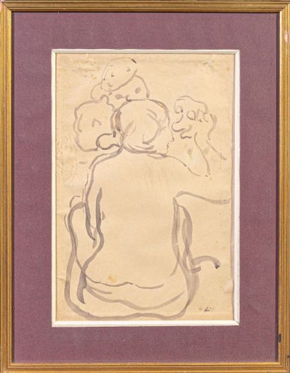 Louis VALTAT (1869-1952)
Nude with Mask 
Ink...