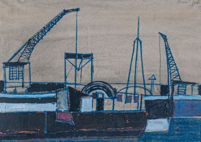 Bernard GANTNER (1928-2018)
Cranes and barges,...