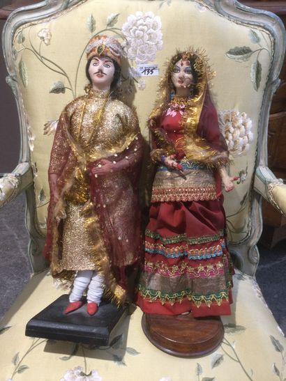 Couple de poupées Inde, en tissu bourré,...