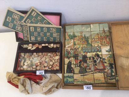 -Jeu de cubes bois dans son coffret bois,...