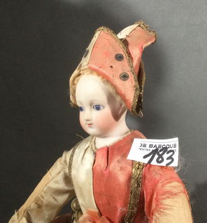 Poupée parisienne tête biscuit fixe sur collerette...