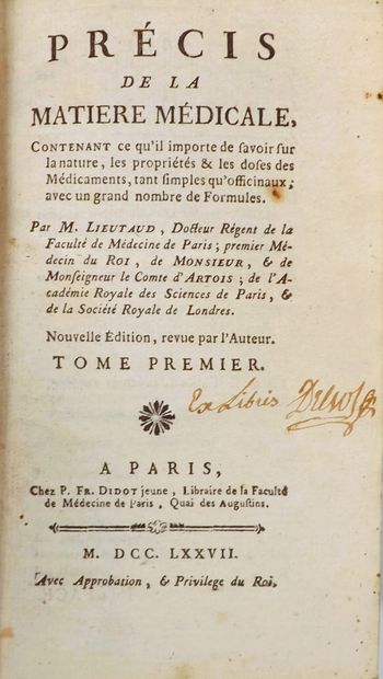 LIEUTAUD (Joseph). PRECIS DE LA MATIERE MEDICALE....