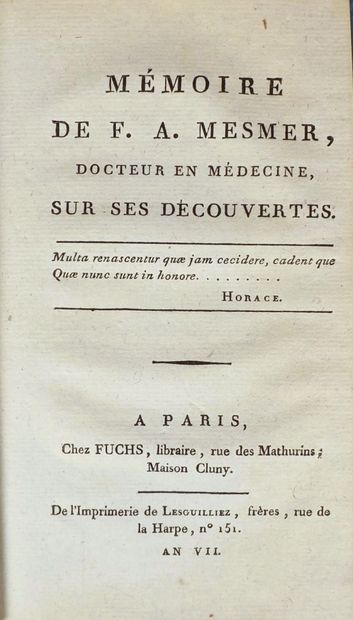 (Animal magnetism). MESMER. MEMOIRE DE F....