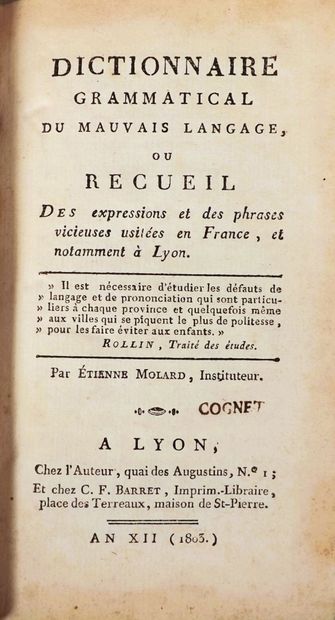 MOLARD (E.). DICTIONNAIRE GRAMMATICAL DU...