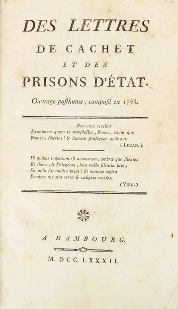 MIRABEAU. DES LETTRES DE CACHET ET DES PRISONS...