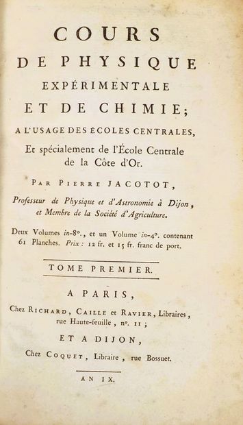 JACOTOT (P.). COURS DE PHYSIQUE EXPERIMENTALE...