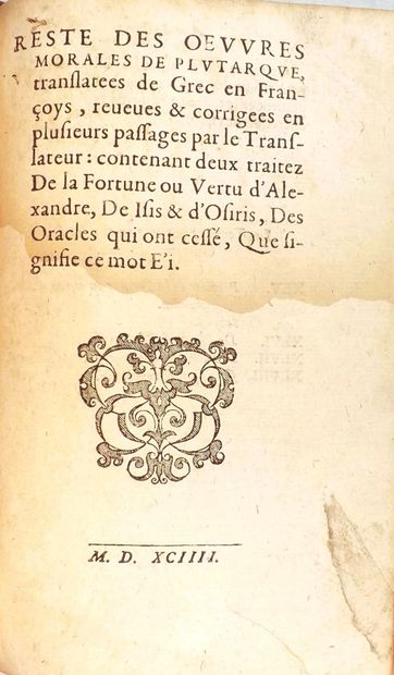 PLUTARCH. LES OEUVRES MORALES de Plutarque,...