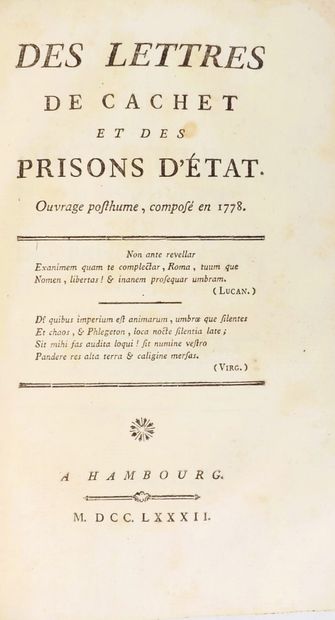 MIRABEAU. DES LETTRES DE CACHET ET DES PRISONS...