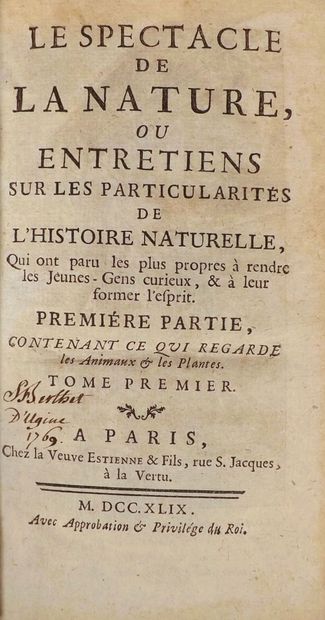 [PLUCHE (N.)]. LE SPECTACLE DE LA NATURE...
