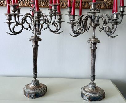 PAIR OF LARGE silver-plated bronze CANDELABRES...
