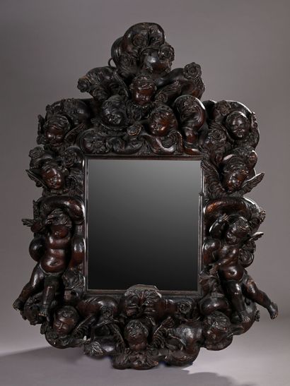 Mirror in a large resin wood frame, richly...