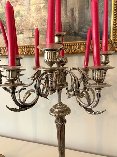 PAIR OF LARGE silver-plated bronze CANDELABRES...