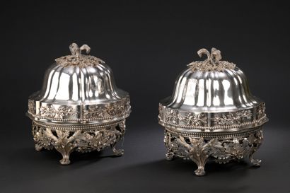 Pair of round silver-plated plate warmers...