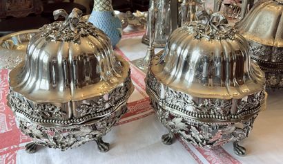 Pair of round silver-plated plate warmers...