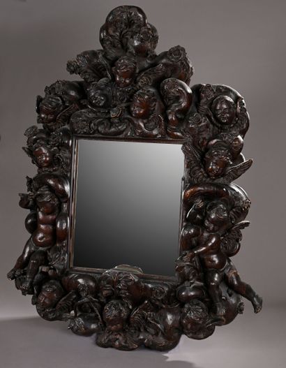 Mirror in a large resin wood frame, richly...