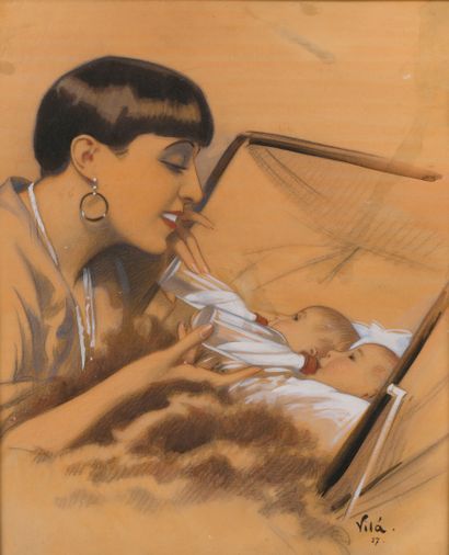 Emilio VILA (1887-1967) 
Mother and her Twins...