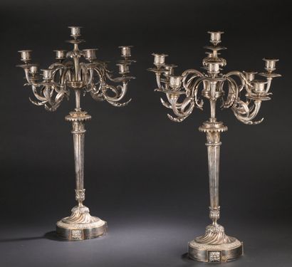 PAIR OF LARGE silver-plated bronze CANDELABRES...