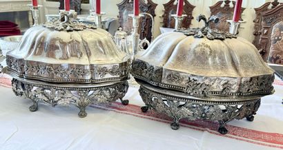 Pair of oval silver-plated chafé plates with...