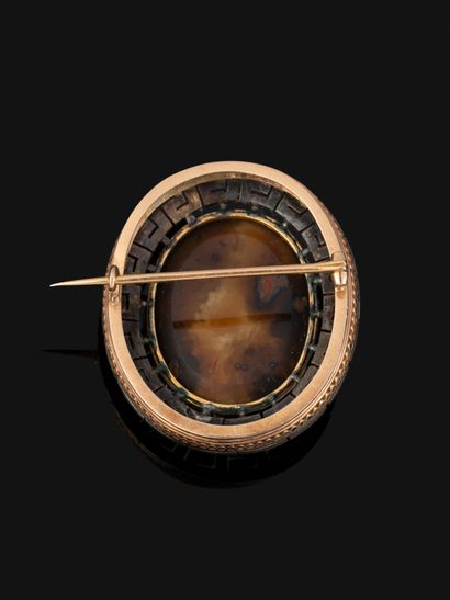 Broche ovale en or jaune 14K (585‰), épingle...