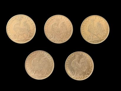 FRANCE
Cinq pièces de 10 Francs, Marianne...