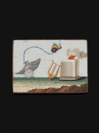 Micromosaïque rectangulaire à scène allégorique.
Ateliers...