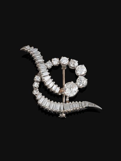 Broche en or gris 18K (750‰) et platine (850‰)...