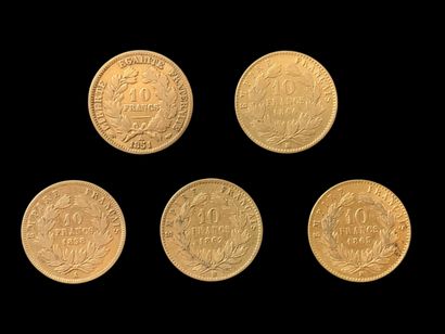 FRANCE 
Cinq pièces de 10 Francs, Napoléon...