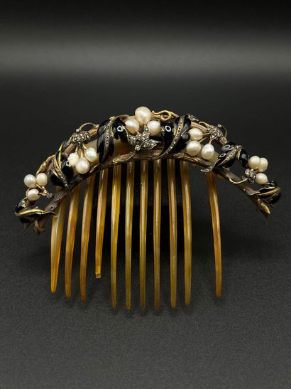 Peigne à chignon en or jaune 18K (750‰),...