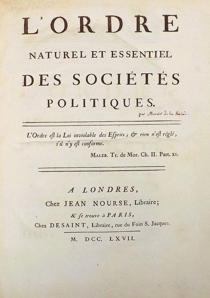 [LE MERCIER DE LA RIVIÈRE (P.)]. ORDRE NATUREL...