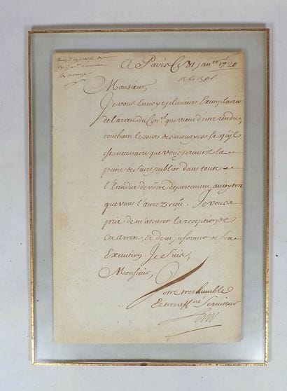 LAW (John). LETTRE CIRCULAIRE SIGNEE du 31...