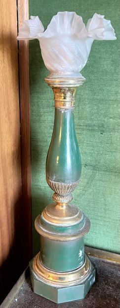 Paire de lampes balustre en bois et tôle...