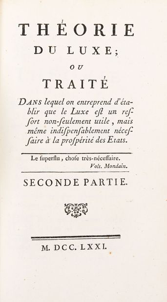 [BUTEL-DUMONT]. THÉORIE DU LUXE ou traité...