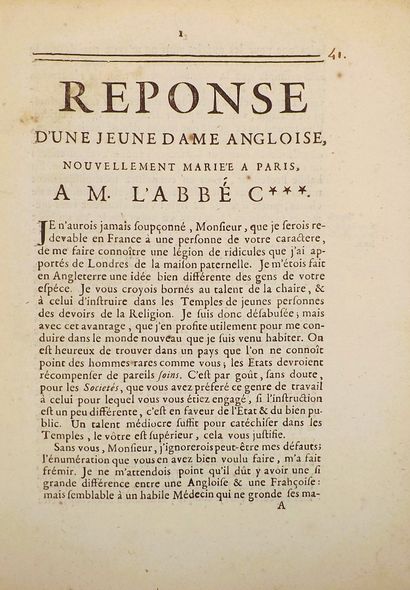[COYER (Abbé)]. LETTRE A UNE JEUNE MARIEE...