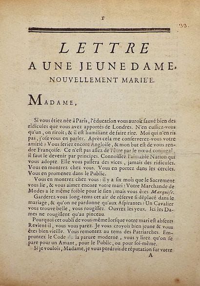 [COYER (Abbé)]. LETTRE A UNE JEUNE MARIEE...