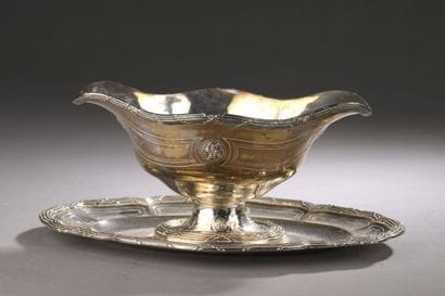 Saucière à plateau adhérent en argent (925‰),...