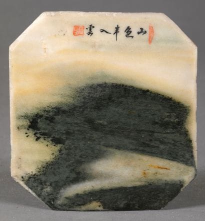 CHINE, XIXe/XXe siècle 
Pierre de rêve carrée...