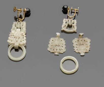 Pair of jade earrings, sinister motifs, the...