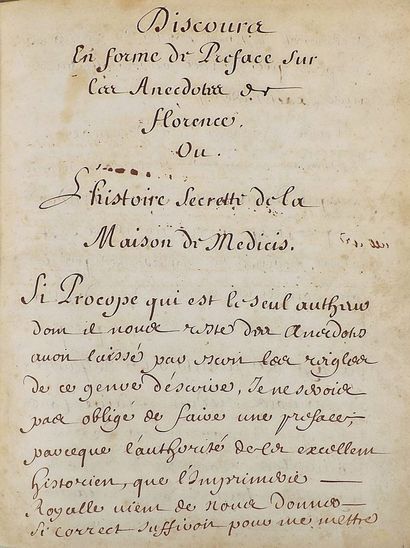 (Manuscrit) - [VARILLAS (Antoine)]. LES ANECDOTES...