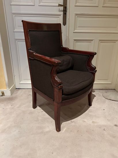 Bergère à dossier plat en acajou, les supports...