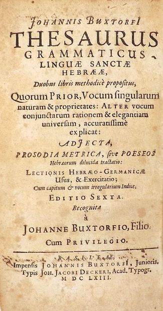 BUXTORF (J). THESAURUS GRAMMATICUS LINGUAE...