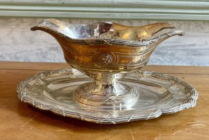 Saucière à plateau adhérent en argent (925‰),...