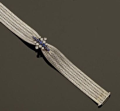 Bracelet en or gris, maille paillasson, avec...