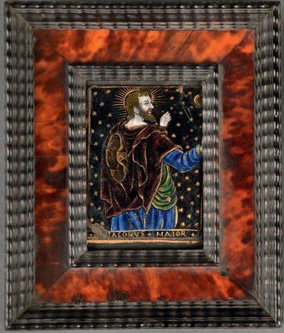 Plaque en émail polychrome avec rehauts d'or...