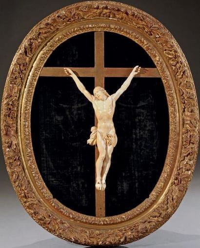 Très important crucifix en ivoire sculpté...