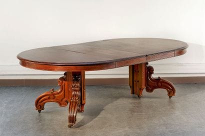 Belle table ronde en acajou massif et placage...