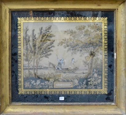 «L'amour filial» Broderie en soie figurant...
